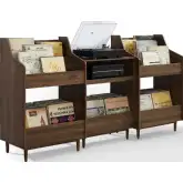 Liam 3 Piece Record Player Stand & Vinyl Storage Set in Walnut Finish