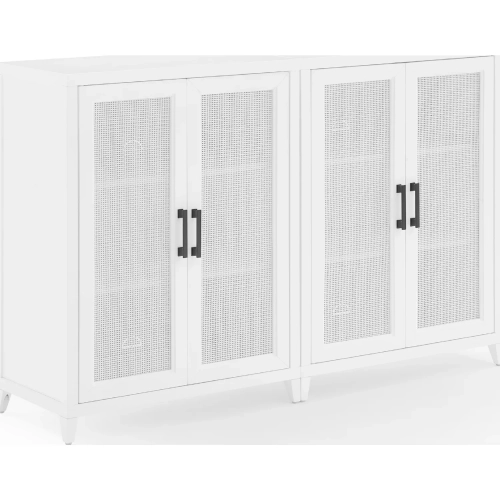 Milo 2 Piece Media Sideboard Cabinet Set in White & Poly Rattan Mesh