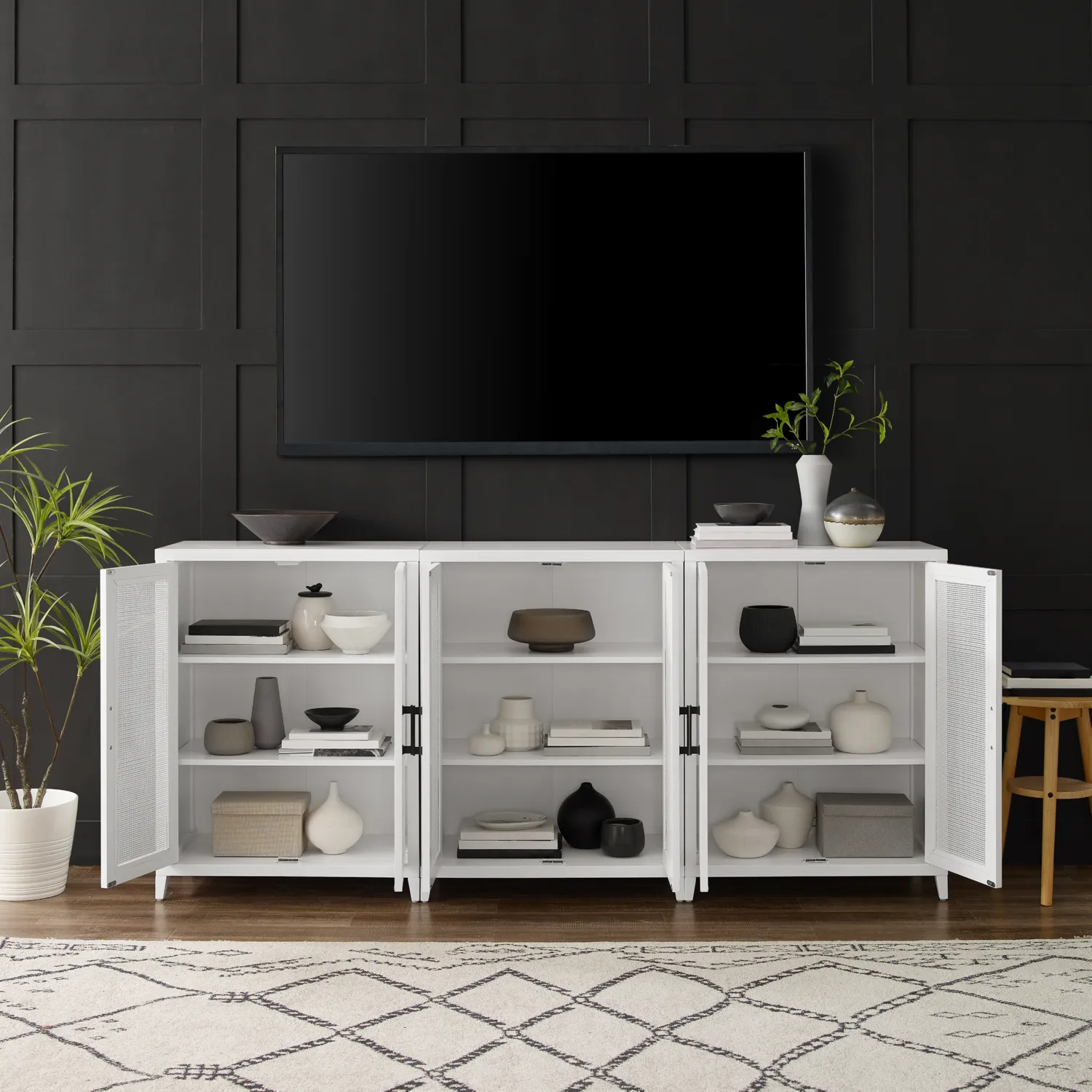 Crosley Milo 3 Piece Media Sideboard Cabinet Set