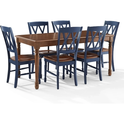 Shelby 7 Piece Dining Table Set in Navy Blue & Dark Cherry Finish