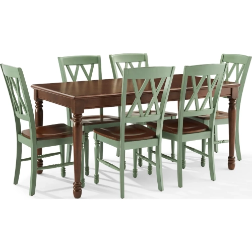 Shelby 7 Piece Dining Table Set in Distressed Teal & Dark Cherry Finish