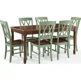 Shelby 7 Piece Dining Table Set in Distressed Teal & Dark Cherry Finish