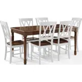 Shelby 7 Piece Dining Table Set in Distressed White & Dark Cherry Finish