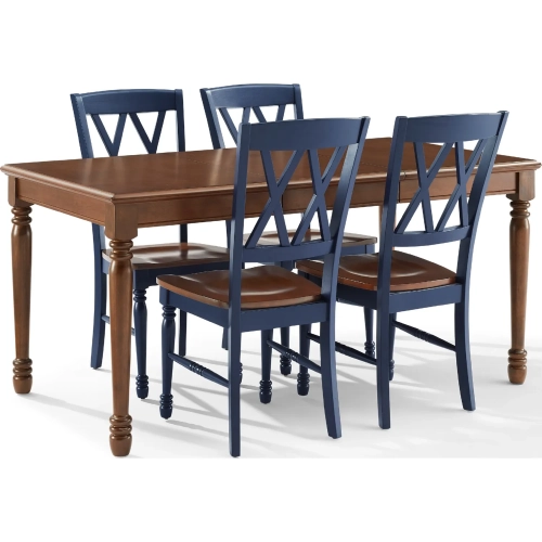 Shelby 5 Piece Dining Table Set in Navy Blue & Dark Cherry Finish