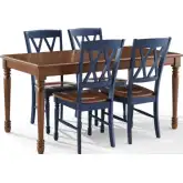 Shelby 5 Piece Dining Table Set in Navy Blue & Dark Cherry Finish