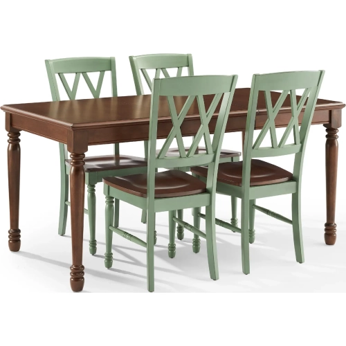 Shelby 5 Piece Dining Table Set in Distressed Teal & Dark Cherry Finish