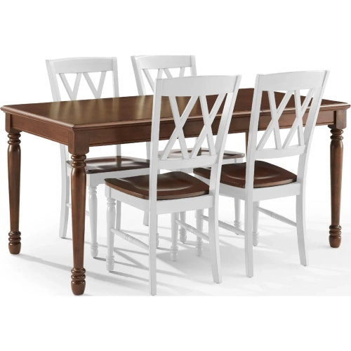 Shelby 5 Piece Dining Table Set in Distressed White & Dark Cherry Finish