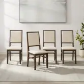 Joanna Dining Chair in Dark Oak Finish Wood & Creme Off White Fabric (Set of 4)
