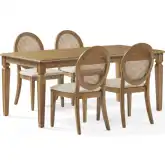 Katia 5 Piece Dining Set in Driftwood Finish, Cane & Cream Fabric