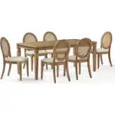 Katia 7 Piece Dining Set in Driftwood Finish, Cane & Cream Fabric