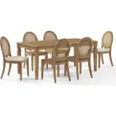 Katia 7 Piece Dining Set in Driftwood Finish, Cane & Cream Fabric
