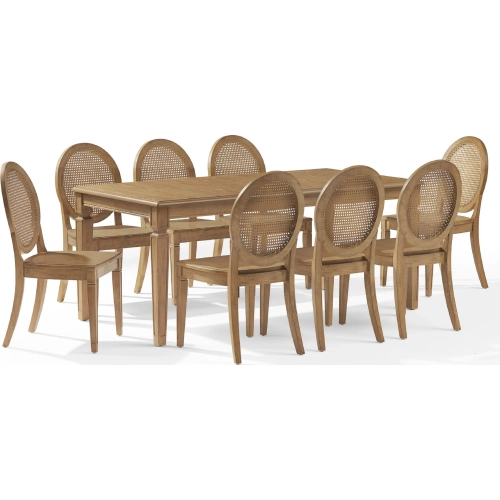 Katia 9 Piece Dining Set in Driftwood Finish & Cane