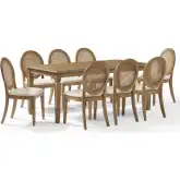 Katia 9 Piece Dining Set in Driftwood Finish, Cane & Cream Fabric