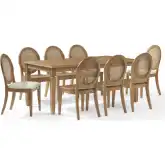 Katia 9 Piece Dining Set in Driftwood Finish, Cane & Cream Fabric