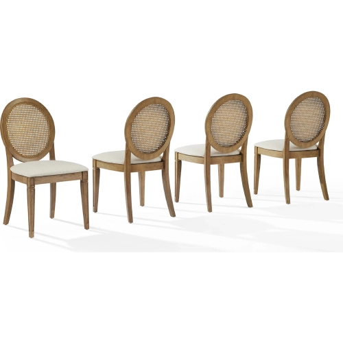 Katia Cane Back Dining Chair in Driftwood Finish & Cream Fabric (Set of 4)