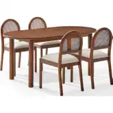 Kennedy 5 Piece Dining Set in Walnut Finish, Cane & Cream Fabric