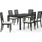 Greer 7 Piece Dining Table Set in Black Ash Wood & Creme Off White Fabric