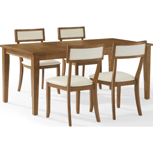 Alessia 5 Piece Dining Set in Brown Wood & Cream Fabric