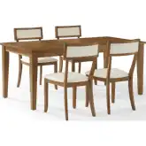 Alessia 5 Piece Dining Set in Brown Wood & Cream Fabric