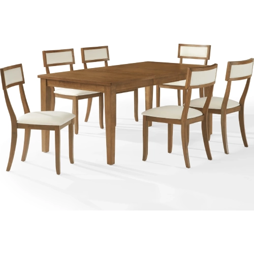 Alessia 7 Piece Dining Set in Brown Wood & Cream Fabric