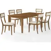 Alessia 7 Piece Dining Set in Brown Wood & Cream Fabric