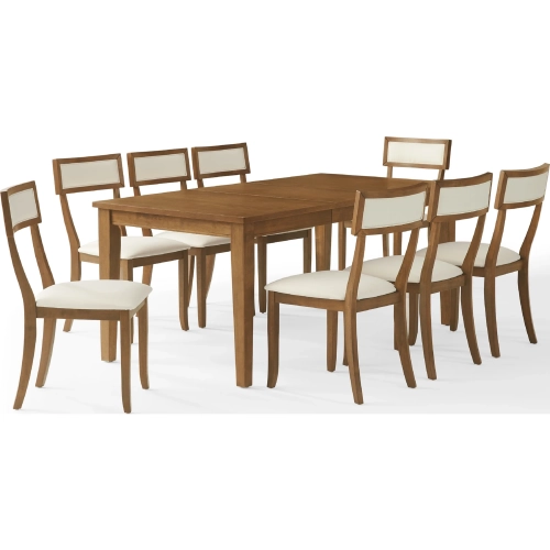 Alessia 9 Piece Dining Set in Brown Wood & Cream Fabric