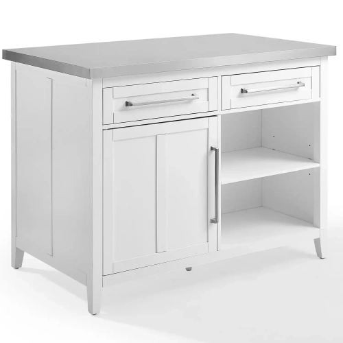Silvia Kitchen Island in White Finish & Stainless Steel