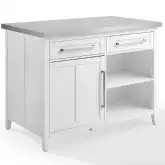 Silvia Kitchen Island in White Finish & Stainless Steel