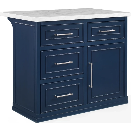 Cutler Kitchen Island in Navy Blue & White Faux Marble