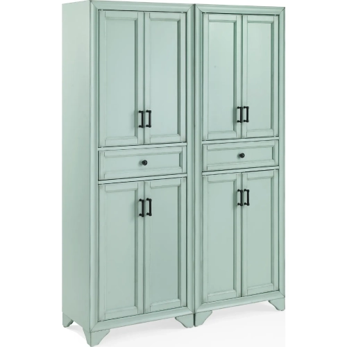Tara 2 Piece Kitchen Storage Pantry Set in Distressed Seafoam Blue Finish