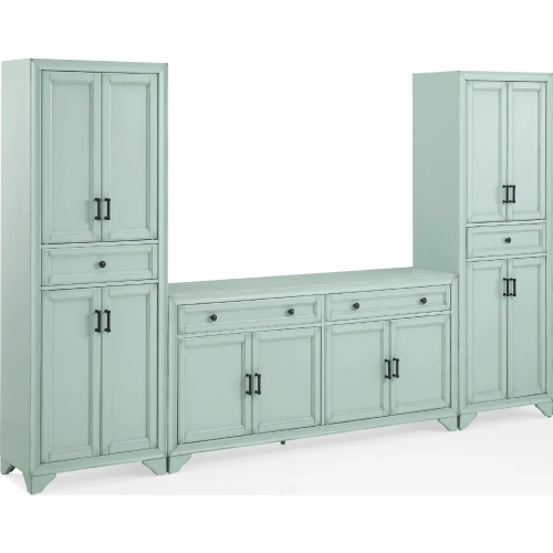 Tara 3 Piece Sideboard And Pantry Set in Distressed Seafoam Blue Finish