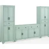 Tara 3 Piece Sideboard And Pantry Set in Distressed Seafoam Blue Finish