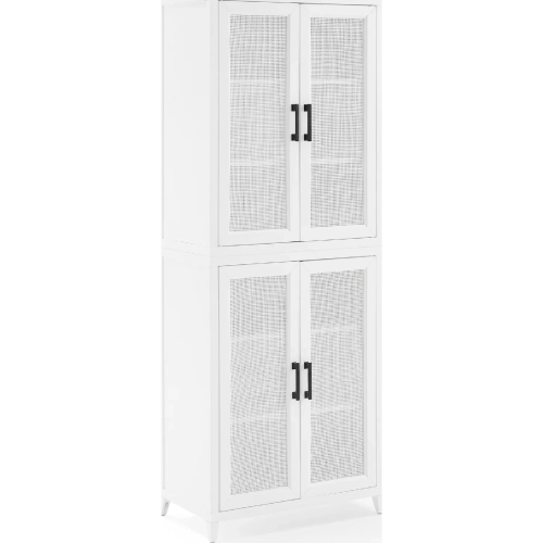 Milo Tall Kitchen Storage Pantry Cabinet in White & Poly Rattan Mesh