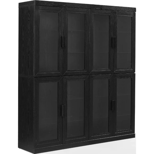 Essen 2 Piece Glass Door Kitchen Pantry Storage Cabinet Set in Black Wood