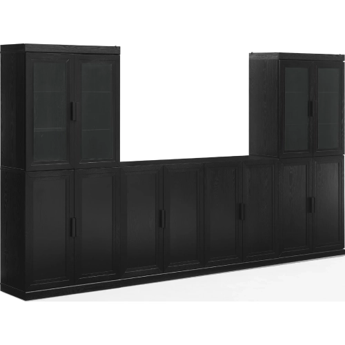 Essen 3 Piece Sideboard & Pantry Set in Black Finish & Tempered Glass