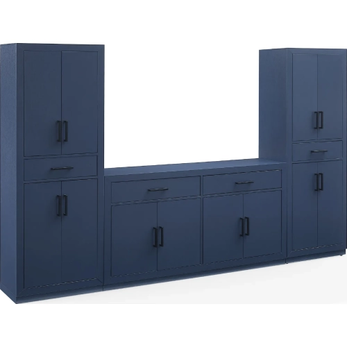 Isla 3 Piece Sideboard And Pantry Set in Navy Blue Finish