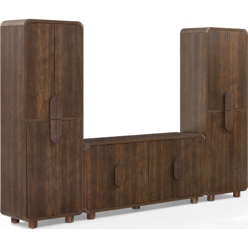 Millie 3 Piece Sideboard & Pantry Set in Brown Wood Finish