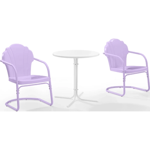 Tulip 3 Piece Retro Outdoor Scalloped Bistro Set in Lavender Gloss & White Steel
