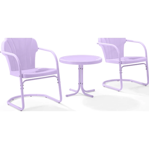 Tulip 3 Piece Retro Outdoor Scalloped Accent Chair Set in Lavender Gloss Steel