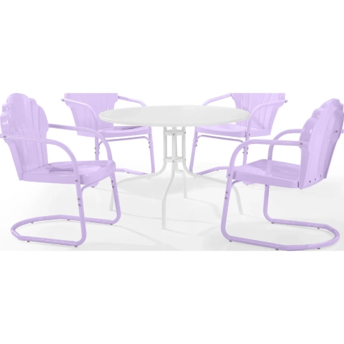 Tulip 5 Piece Retro Outdoor Scalloped Dining Set in Lavender Gloss & White Steel