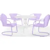 Tulip 5 Piece Steel Outdoor Bistro Table & 4 Chairs Set in Lavender & White