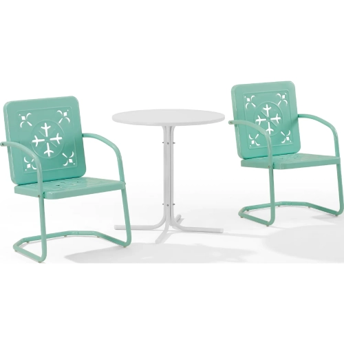 Azalea 3 Piece Retro Outdoor Bistro Set in Aqua Blue Green Gloss Steel