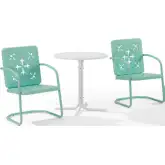 Azalea 3 Piece Retro Outdoor Bistro Set in Aqua Blue Green Gloss Steel