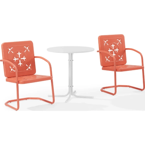 Azalea 3 Piece Retro Outdoor Bistro Set in Coral Gloss Steel