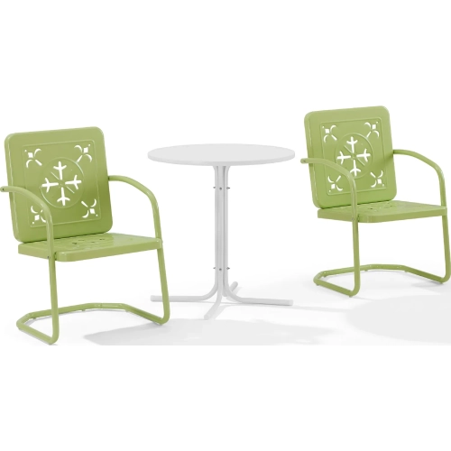 Azalea 3 Piece Retro Outdoor Bistro Set in Key Lime Green Gloss Steel