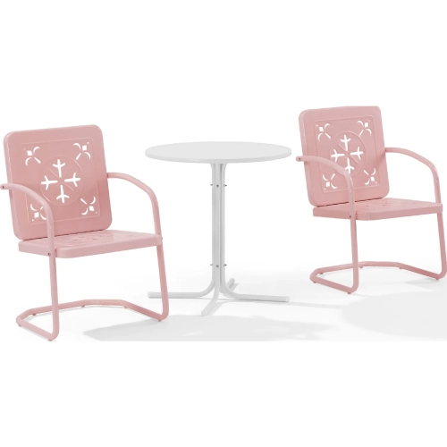 Azalea 3 Piece Retro Outdoor Bistro Set in Pastel Pink Gloss Steel