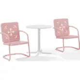 Azalea 3 Piece Retro Outdoor Bistro Set in Pastel Pink Gloss Steel