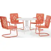 Azalea 5 Piece Round Retro Outdoor Dining Set in Coral Gloss Steel