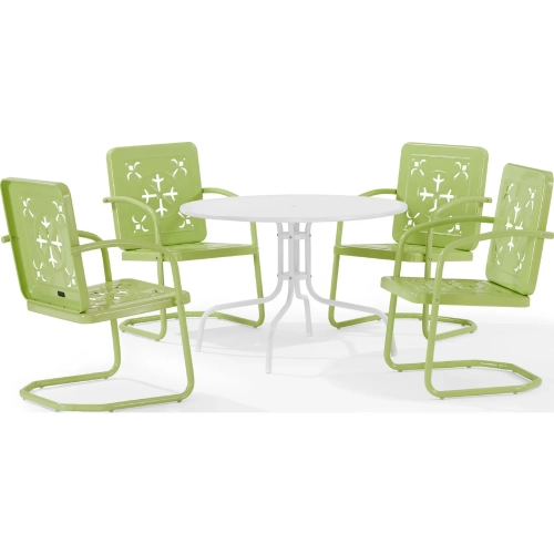 Azalea 5 Piece Round Retro Outdoor Dining Set in Key Lime Green Gloss Steel
