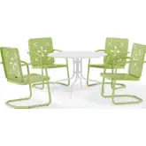 Azalea 5 Piece Round Retro Outdoor Dining Set in Key Lime Green Gloss Steel